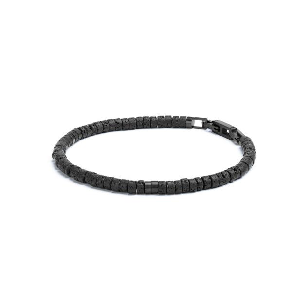 2 mm Armband mit schwarzen Lavasteinen und Titanelement - Sphera Black Lava